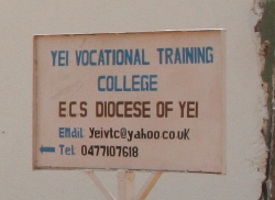 The sign outside Yei Vocational Training College.